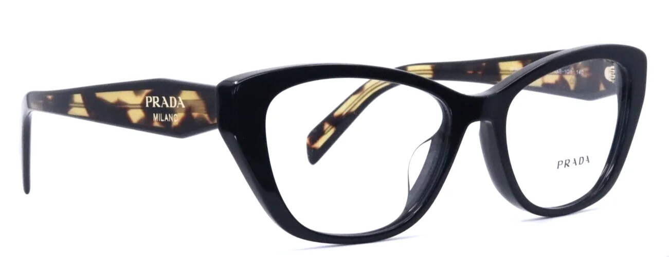 PRADA VPR19W-F 1AB-1O1 Black Womens Cat Eye Full Rim Eyeglasses 53-17-140 B:38 3